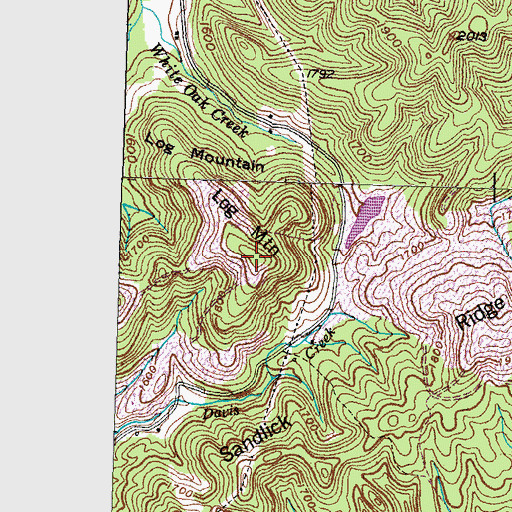 Topographic Map of Log Mountain, TN