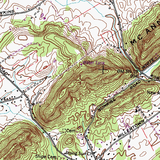Topographic Map of McAnnally Ridge, TN