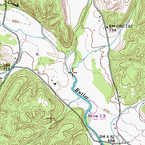Topographic Map of Middle Butler Creek, TN
