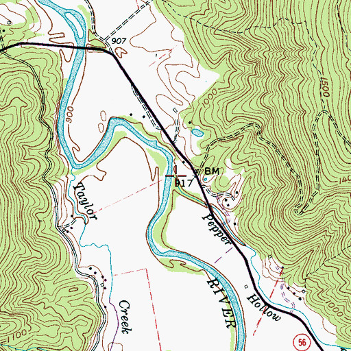 Topographic Map of Pepper Hollow Branch, TN