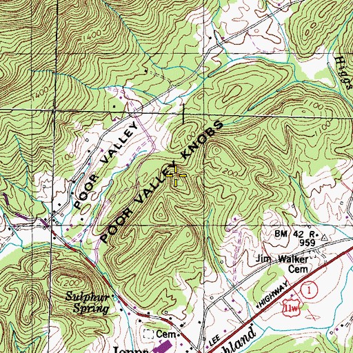 Topographic Map of Poor Valley Knobs, TN