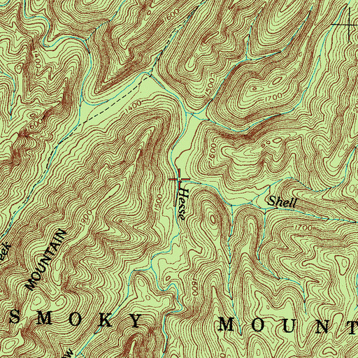 Topographic Map of Shell Branch, TN
