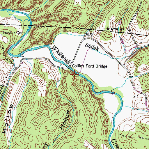 Topographic Map of Shiloh Branch, TN