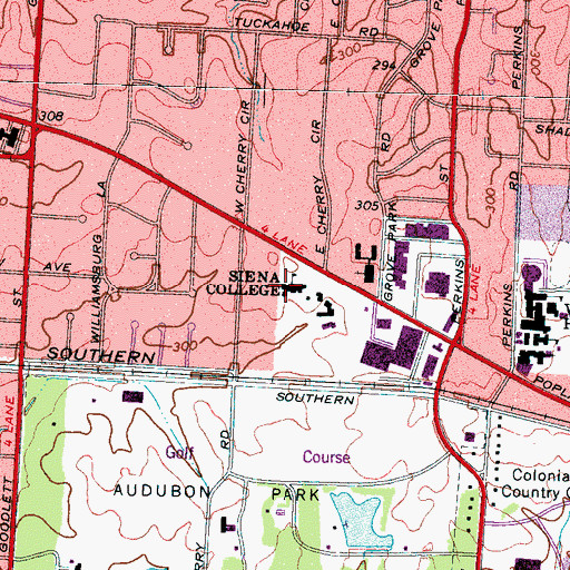 Topographic Map of Siena College (historical), TN