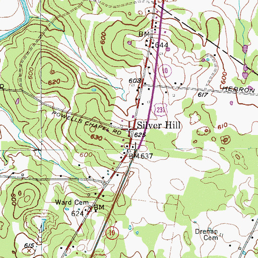 Topographic Map of Silver Hill, TN
