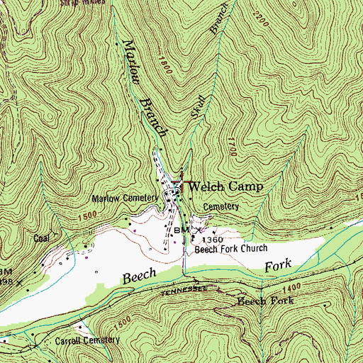Topographic Map of Skull Branch, TN