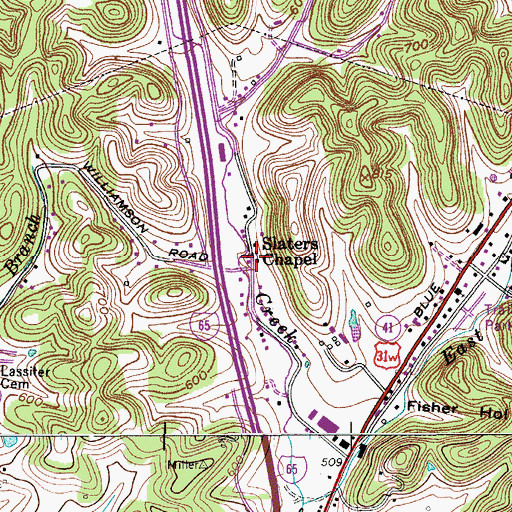 Topographic Map of Slaters Chapel, TN