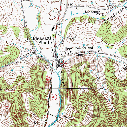 Topographic Map of Sloan Branch, TN