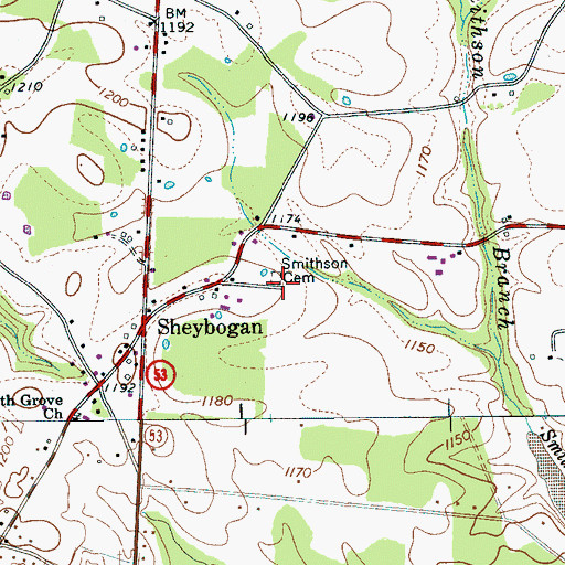 Topographic Map of Smithson Cemetery, TN