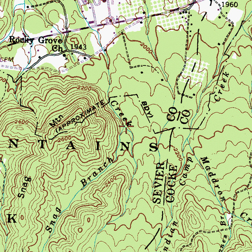 Topographic Map of Snag Branch, TN