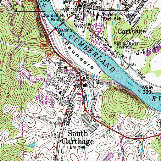 Topographic Map of South Carthage, TN