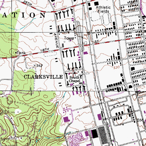 Topographic Map of South Chapel, TN
