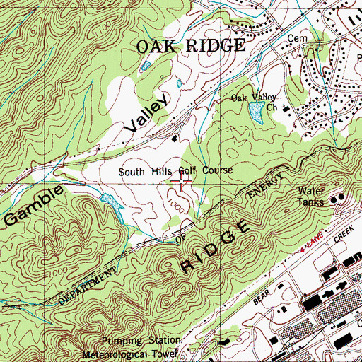 Topographic Map of South Hills Golf Course, TN