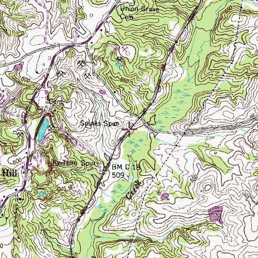 Topographic Map of Spinks Spur, TN