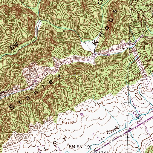 Topographic Map of Stanley Knobs, TN
