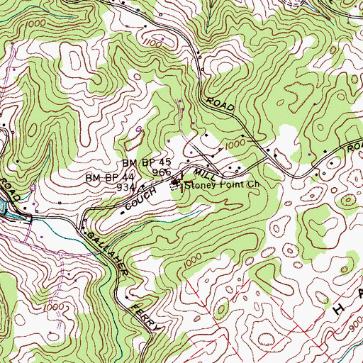 Topographic Map of Stoney Point Church, TN