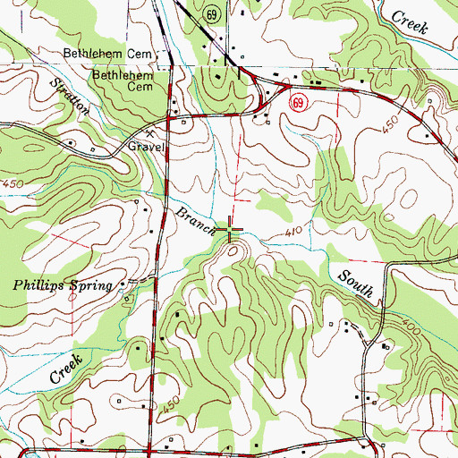 Topographic Map of Stratton Branch, TN