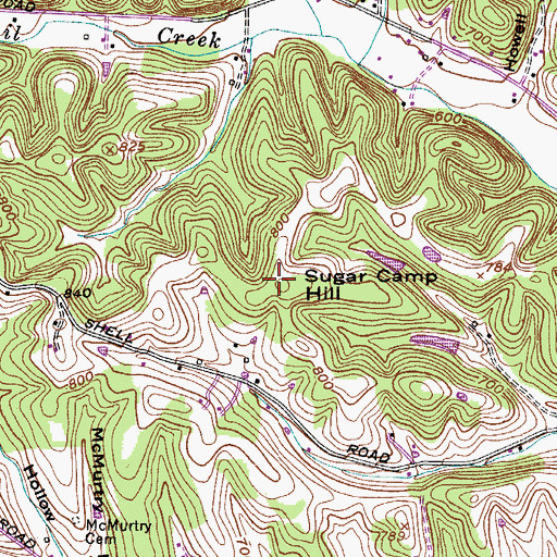 Topographic Map of Sugar Camp Hill, TN