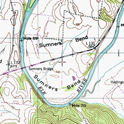 Topographic Map of Sumners Bend, TN