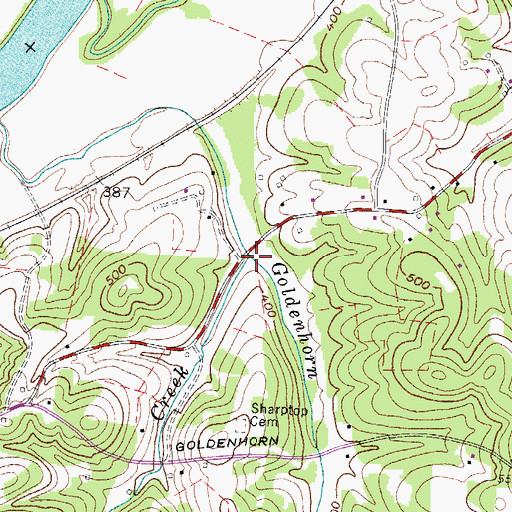Topographic Map of Sweet Creek, TN