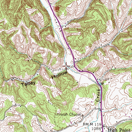 Topographic Map of Talley Hollow, TN