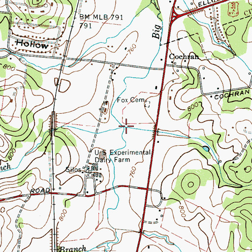 Topographic Map of Thomas Branch, TN