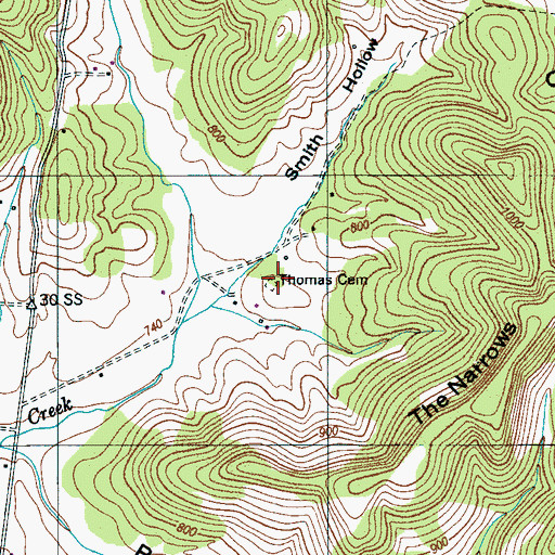 Topographic Map of Thomas Cemetery, TN
