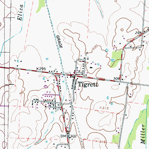 Topographic Map of Tigrett, TN
