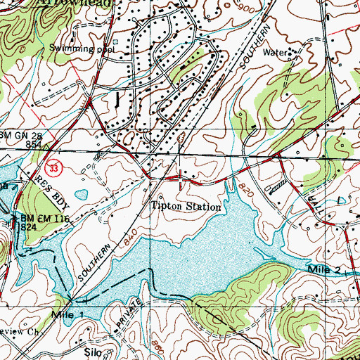 Topographic Map of Tipton Station, TN