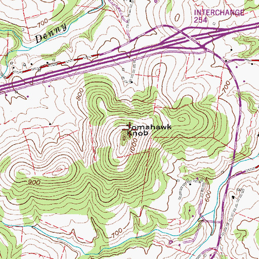 Topographic Map of Tomahawk Knob, TN