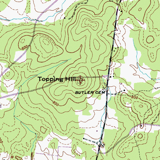 Topographic Map of Topping Hill, TN