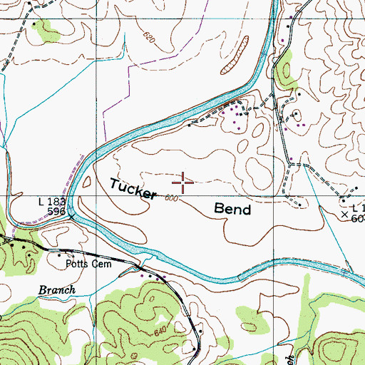 Topographic Map of Tucker Bend, TN