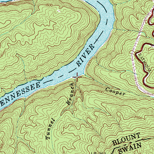 Topographic Map of Tunnel Branch, TN