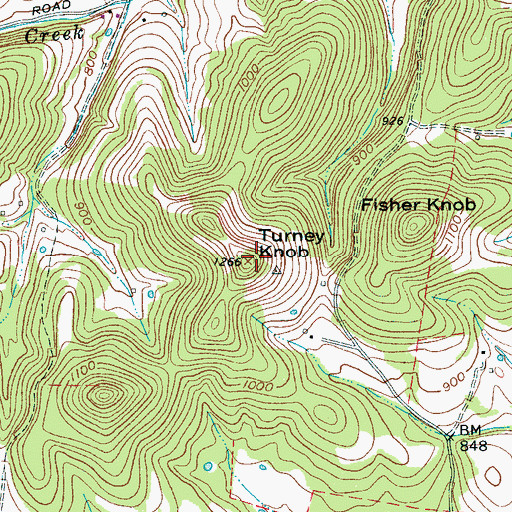 Topographic Map of Turney Knob, TN