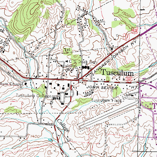 Topographic Map of Tusculum, TN