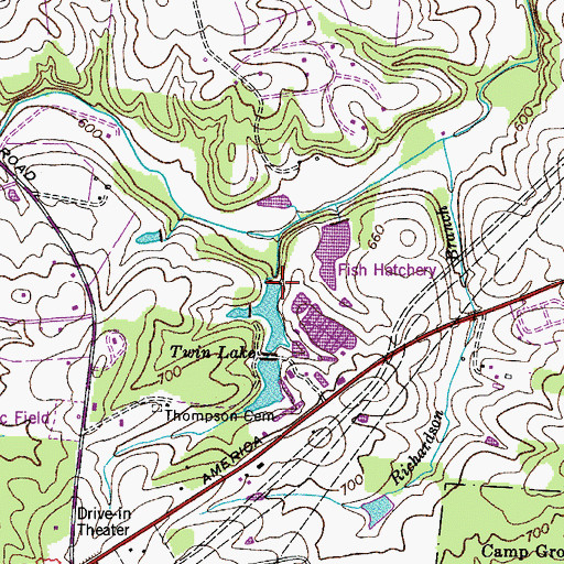 Topographic Map of Twin Lake, TN