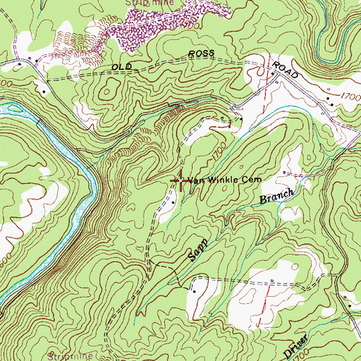 Topographic Map of Van Winkle Cemetery, TN