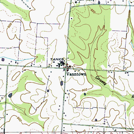 Topographic Map of Vanntown, TN