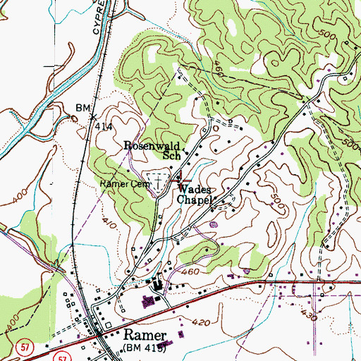 Topographic Map of Wades Chapel, TN