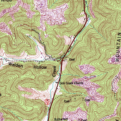 Topographic Map of Walden Hollow, TN