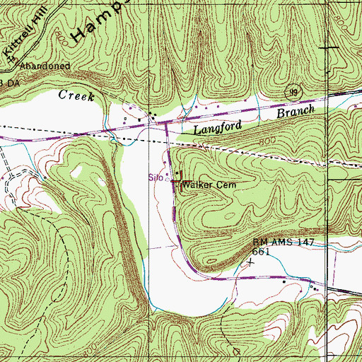 Topographic Map of Walker Cemetery, TN