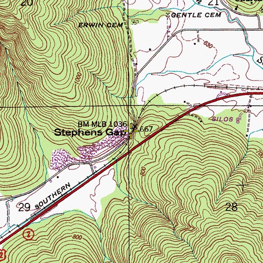 Topographic Map of Stephens Gap, AL