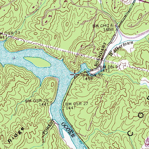 Topographic Map of Walkertown Branch, TN