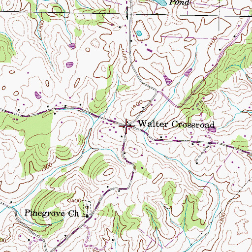 Topographic Map of Walter Crossroad, TN