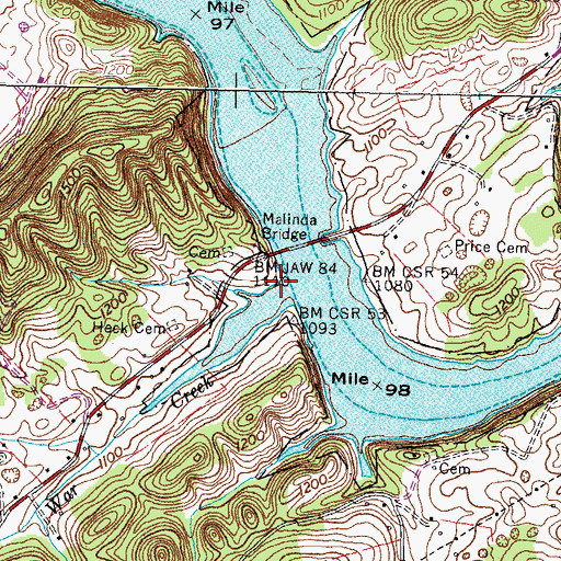 Topographic Map of War Creek, TN