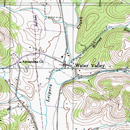 Topographic Map of Water Valley, TN