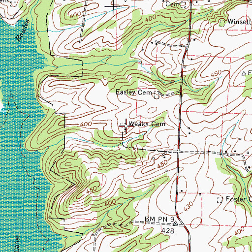 Topographic Map of Weaks Cemetery, TN