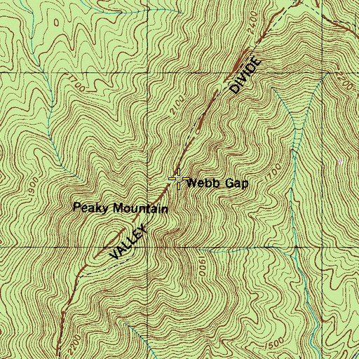 Topographic Map of Webb Gap, TN