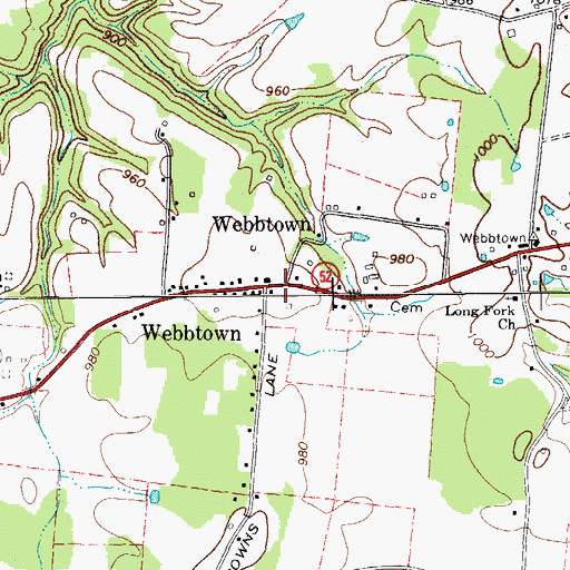 Topographic Map of Webbtown, TN