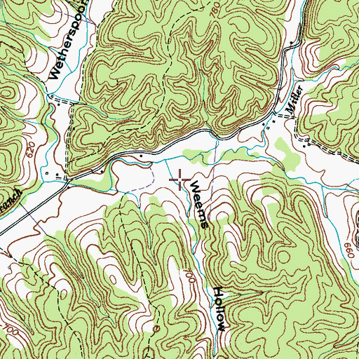 Topographic Map of Weems Hollow, TN